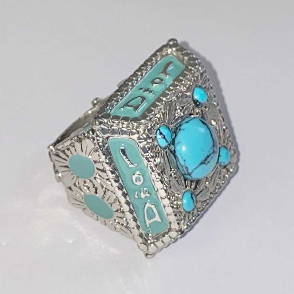 VTG Christian Dior Silver Metal Turquoise Gemston… - image 8