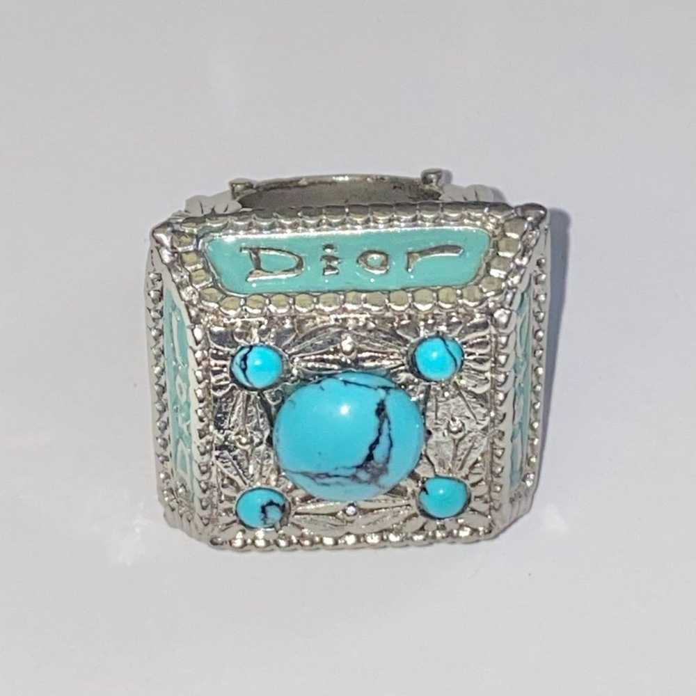 VTG Christian Dior Silver Metal Turquoise Gemston… - image 9