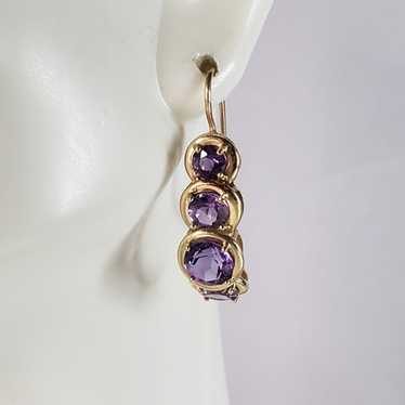 Pr Womens Vintage Estate 14K Gold Amethyst Earring