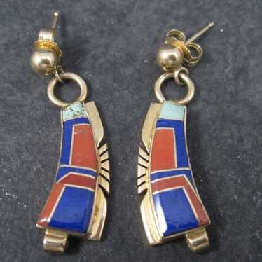 Southwestern Vintage 14K Inlay Earrings Lapis Cora