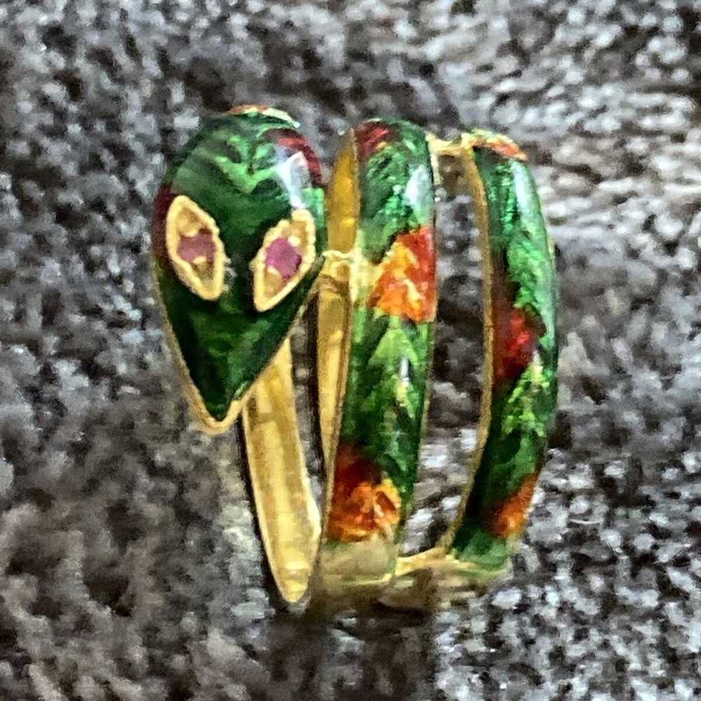 18K Yellow Gold & Enamel Coiled Snake Ring Size 6 - image 5