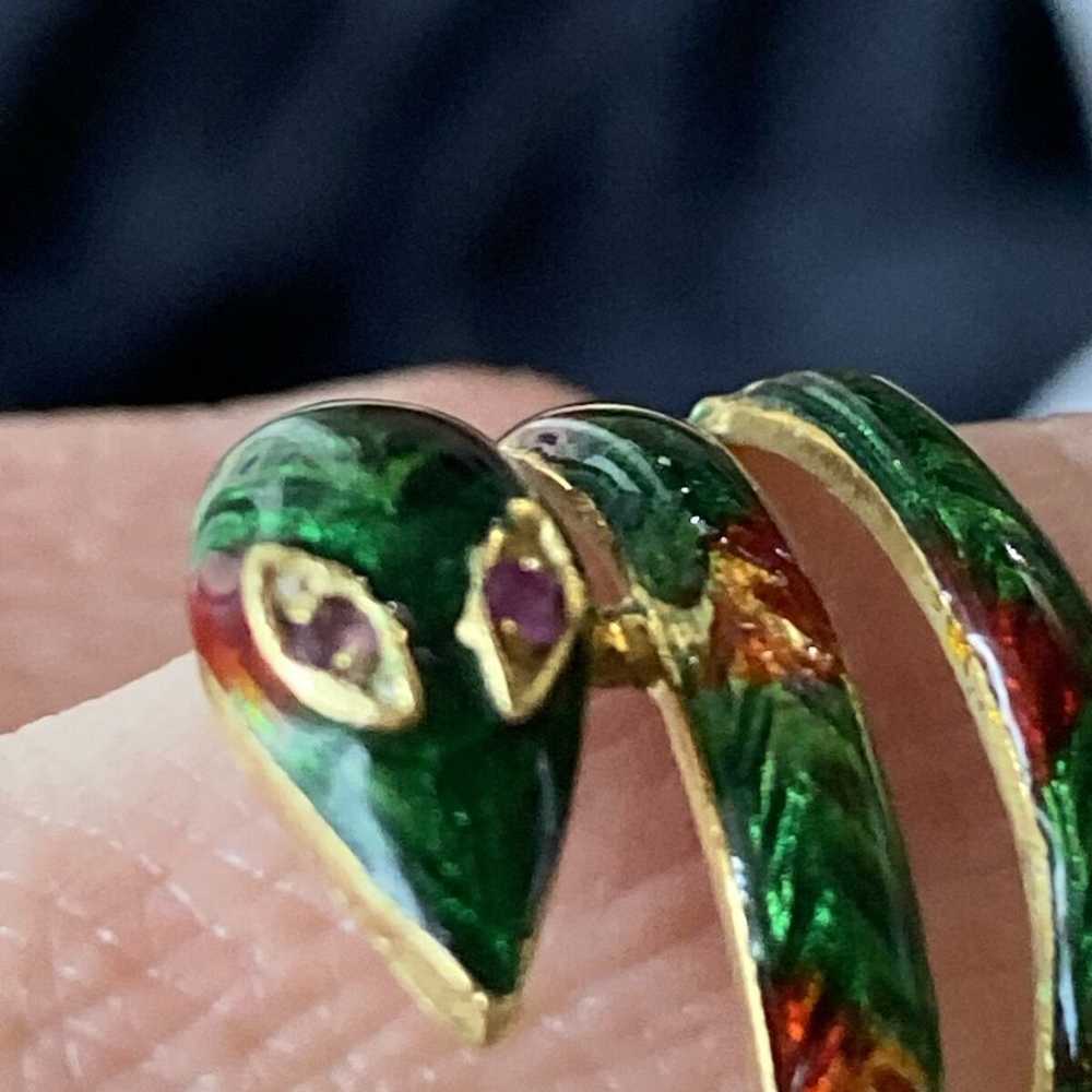 18K Yellow Gold & Enamel Coiled Snake Ring Size 6 - image 7