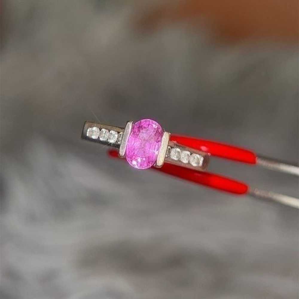 Stunning 14k Gold Pink Sapphire/Diamonds Ring - image 2