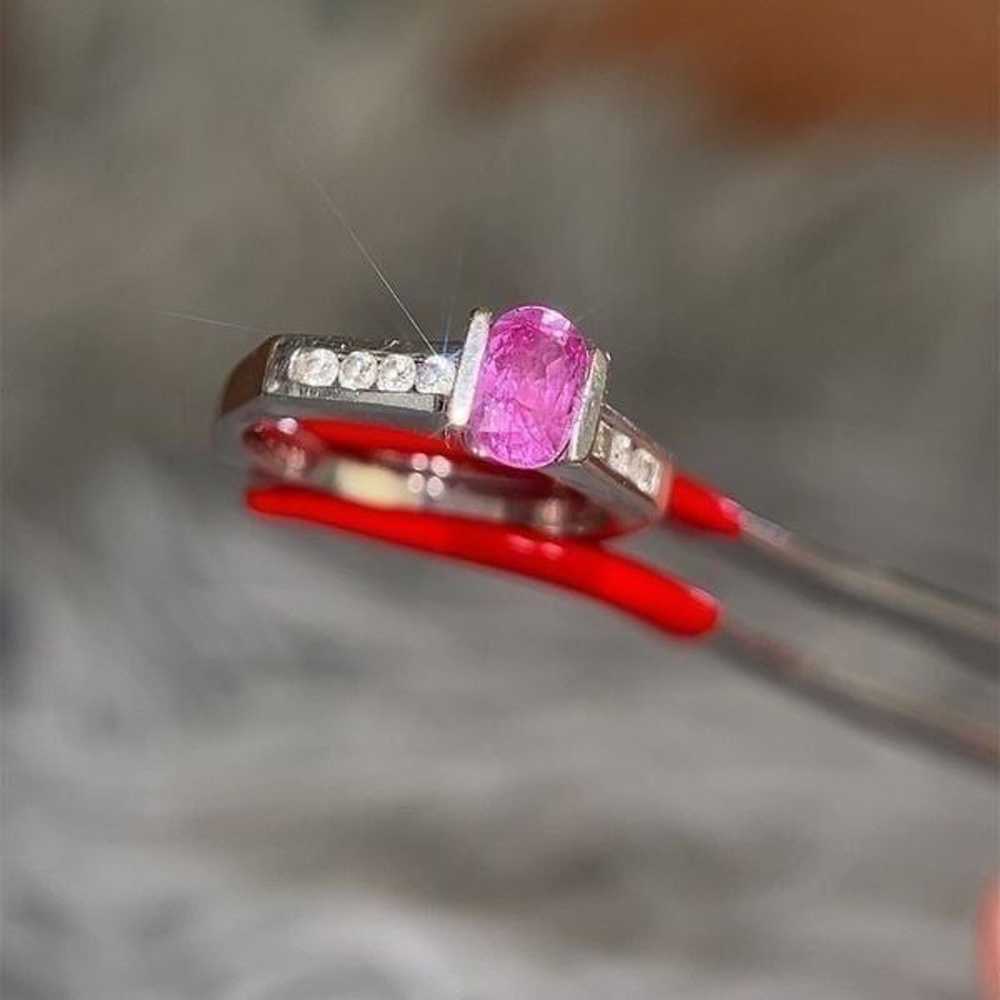 Stunning 14k Gold Pink Sapphire/Diamonds Ring - image 3