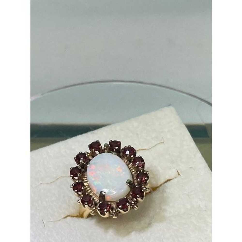 14k yellow gold opal garnet ring - image 2