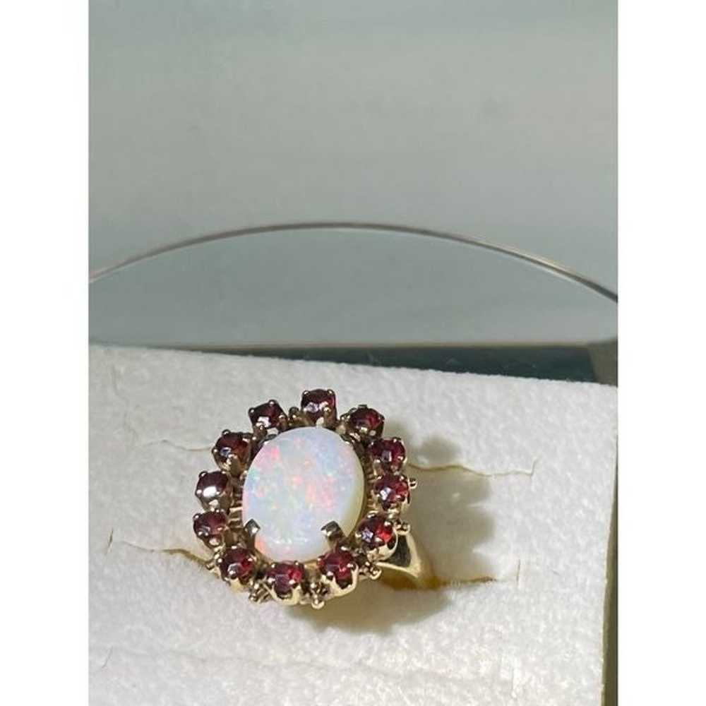 14k yellow gold opal garnet ring - image 3