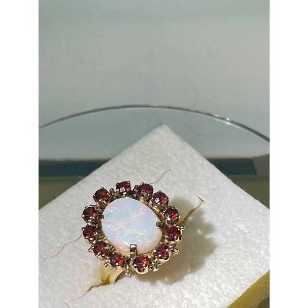 14k yellow gold opal garnet ring - image 4