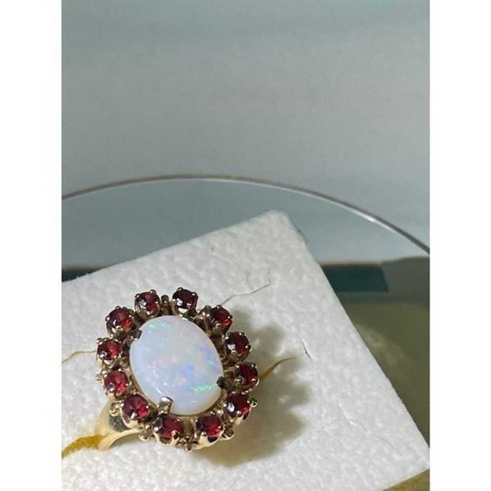 14k yellow gold opal garnet ring - image 7