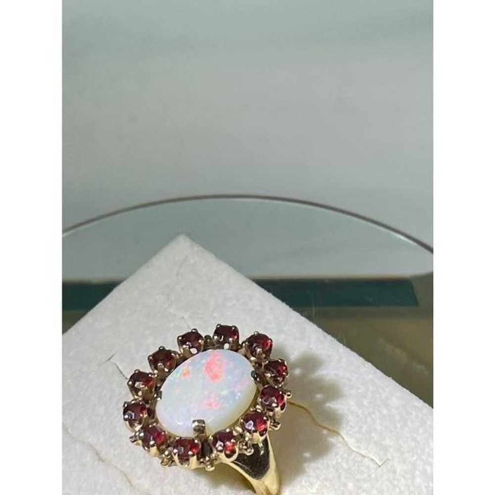 14k yellow gold opal garnet ring - image 8