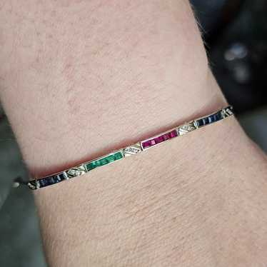 18k Sapphire, emerald, ruby, diamond bracelet