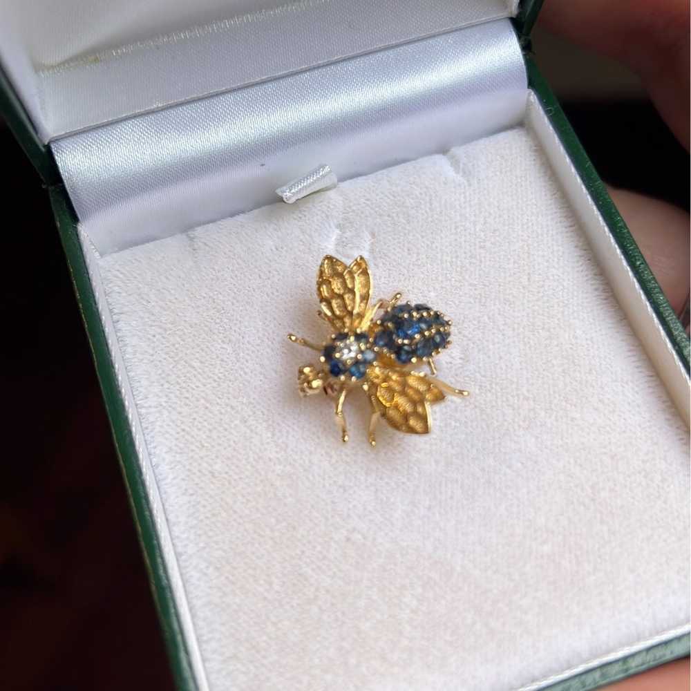 14k sapphire and diamond bee pendent / brooch - image 2