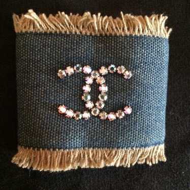 CHANEL CC Rhinestone Blue Denim Bracelet