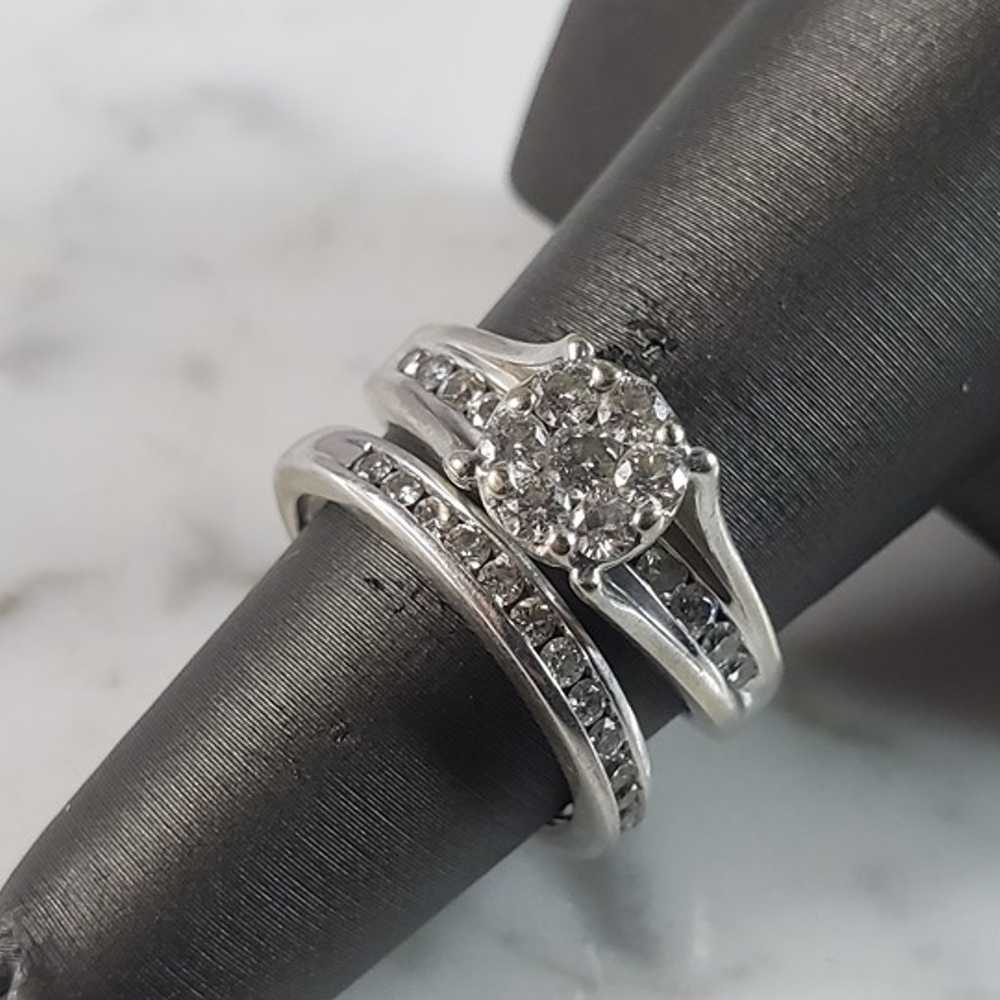 Womens Vintage Estate 10K White Gold Diamond Ring… - image 1