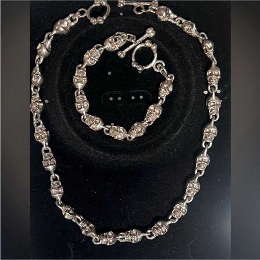 HEAVY!! Solid Sterling Silver Skull Necklace and … - image 2