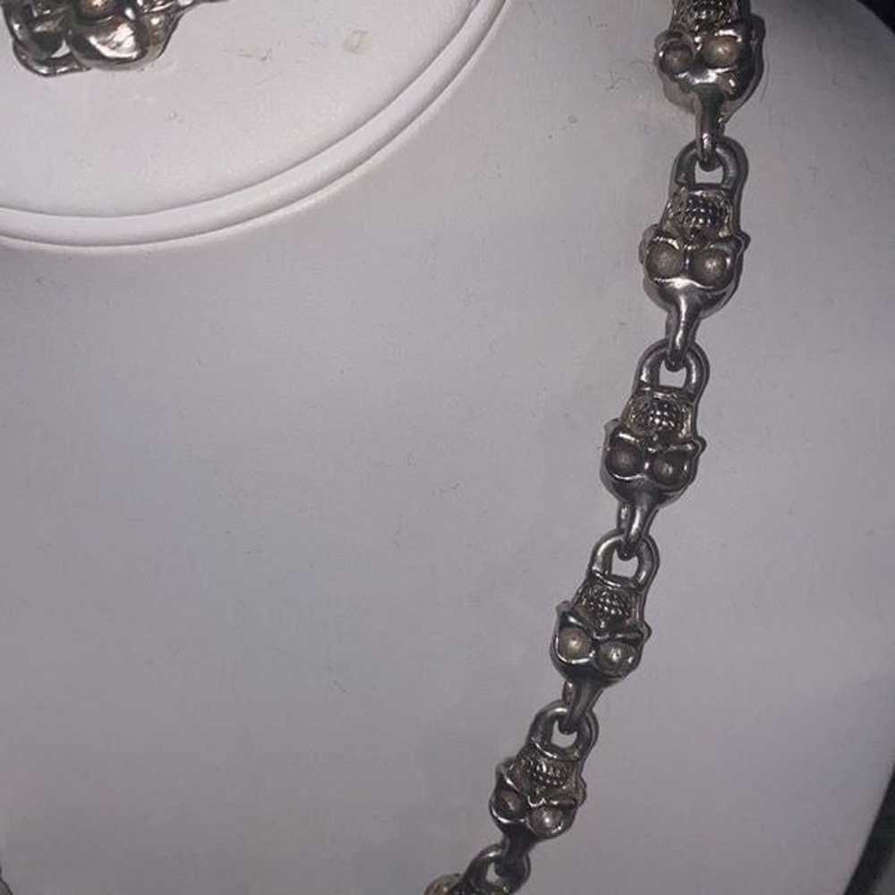 HEAVY!! Solid Sterling Silver Skull Necklace and … - image 4