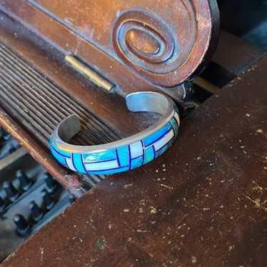 Aaron Toadlena Lapis Vintage Native American Navajo Sterling Silver Bracelet