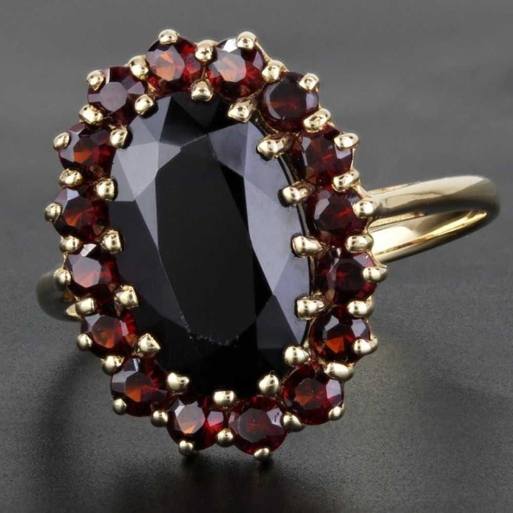 Vintage 10K Yellow Gold Oval Garnet Halo Annivers… - image 1