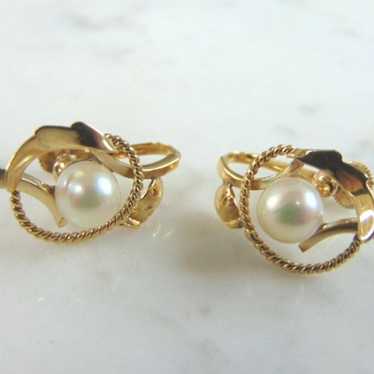 Pr Womens Vintage Estate 14K Yellow Gold Pearl Ear