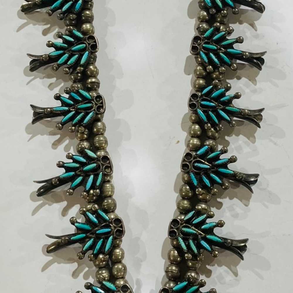 Necklace, Squash Blossom, Turquoise, Zuni, Needle… - image 1