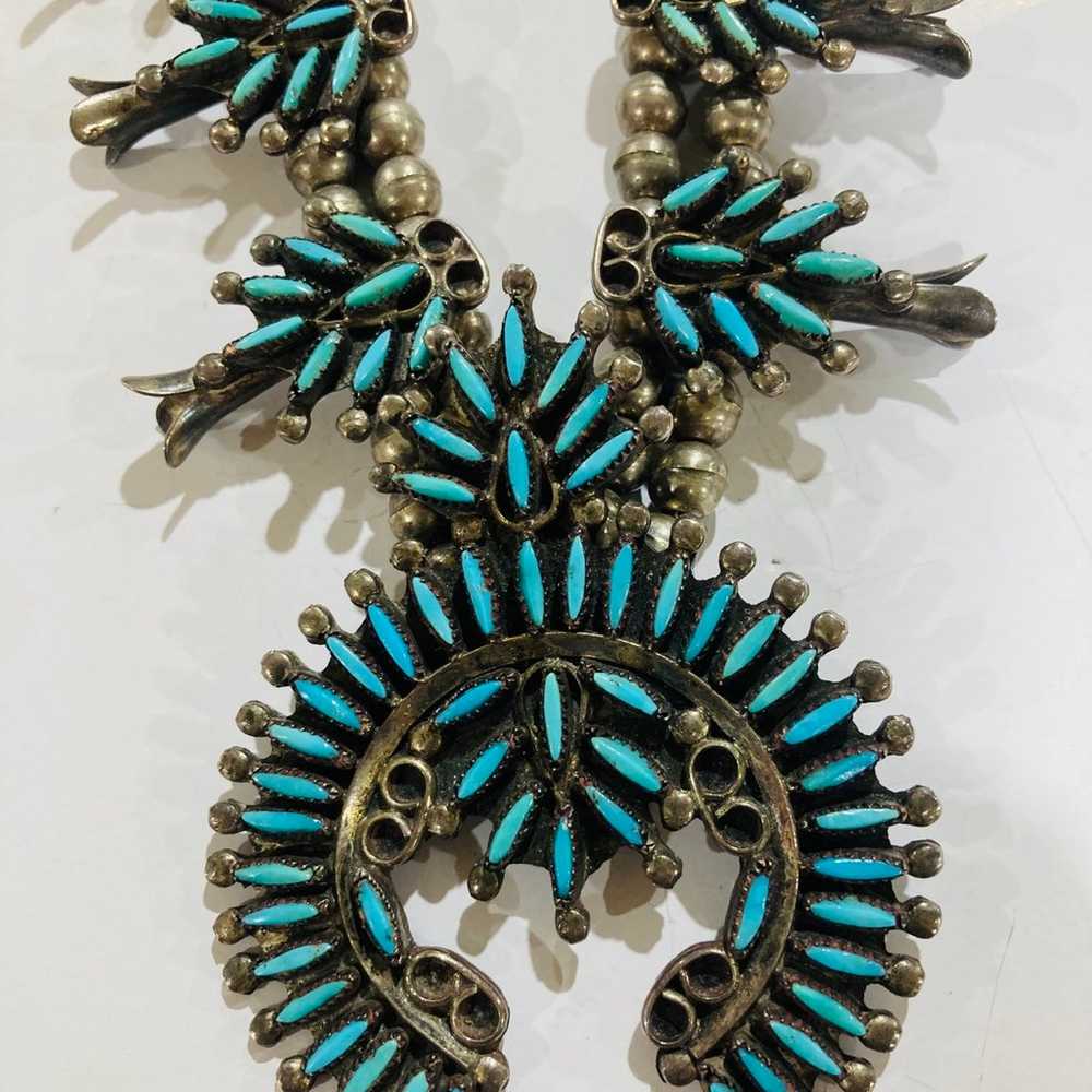 Necklace, Squash Blossom, Turquoise, Zuni, Needle… - image 2