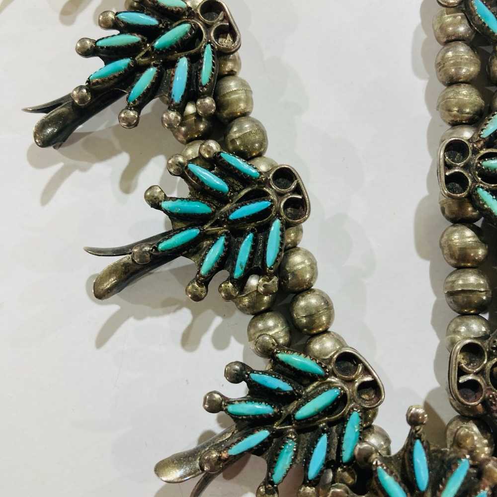 Necklace, Squash Blossom, Turquoise, Zuni, Needle… - image 3