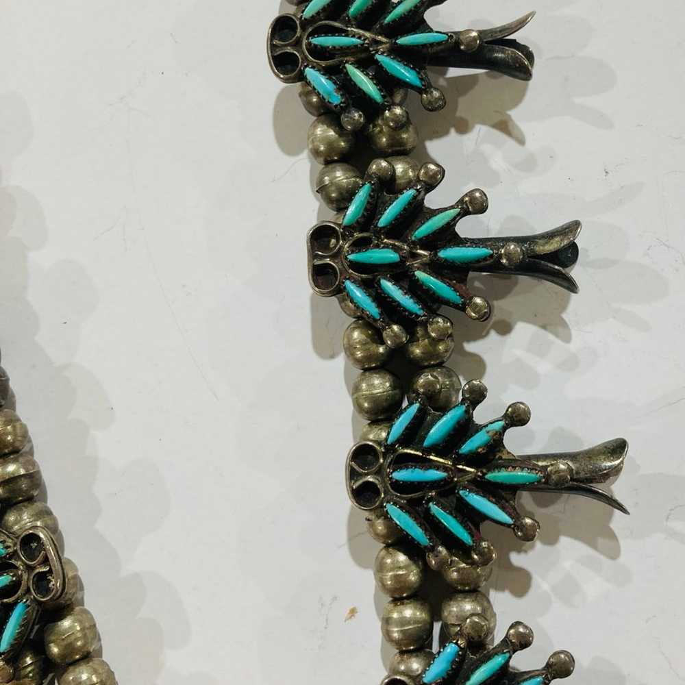 Necklace, Squash Blossom, Turquoise, Zuni, Needle… - image 4