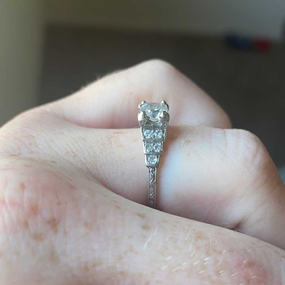 Platinum antique diamond ring - old European cut … - image 3