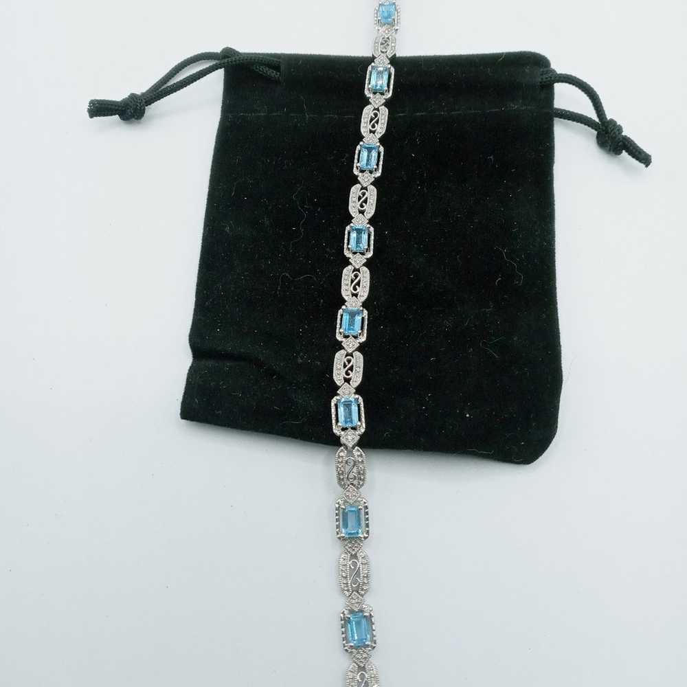 Vintage 10k white gold blue topaz diamond bracelet - image 1