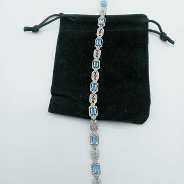 Vintage 10k white gold blue topaz diamond bracelet - image 1