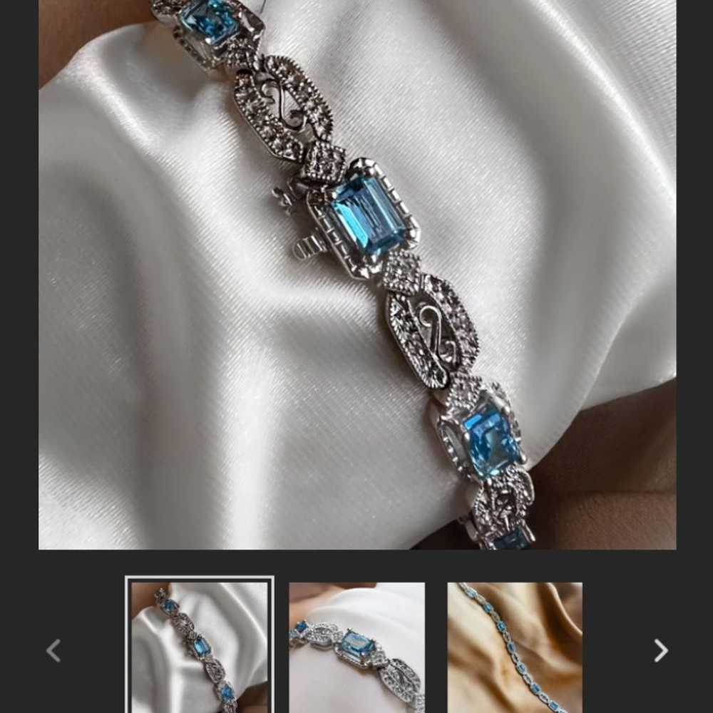 Vintage 10k white gold blue topaz diamond bracelet - image 5