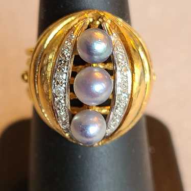 18k gold pearl diamond ring - image 1