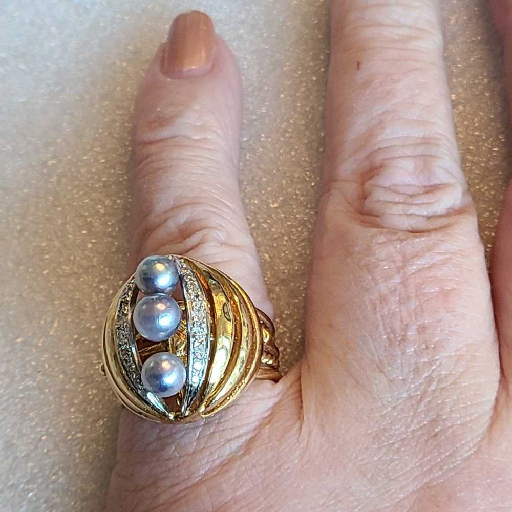 18k gold pearl diamond ring - image 5