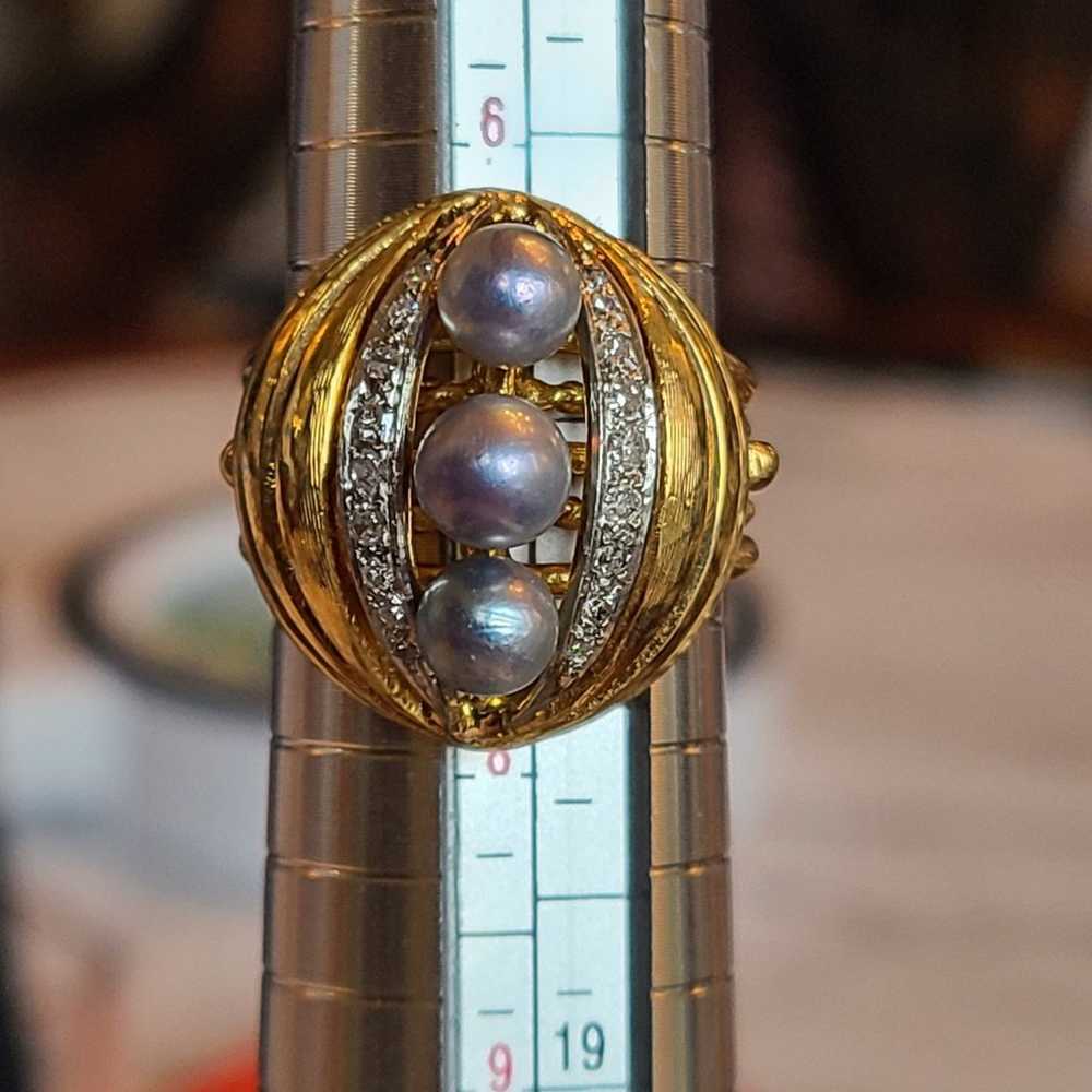 18k gold pearl diamond ring - image 7