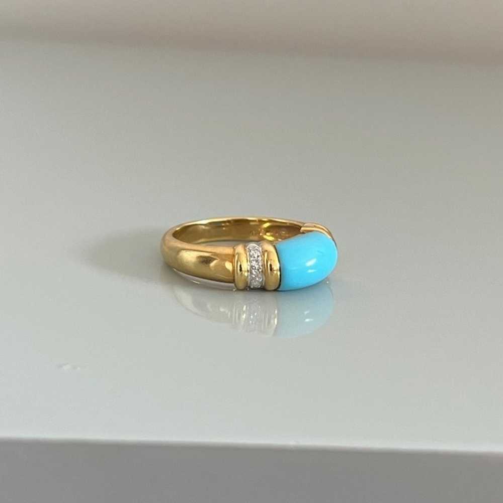 18K Gold Turquoise Diamond Ring Size 9.75 - image 1