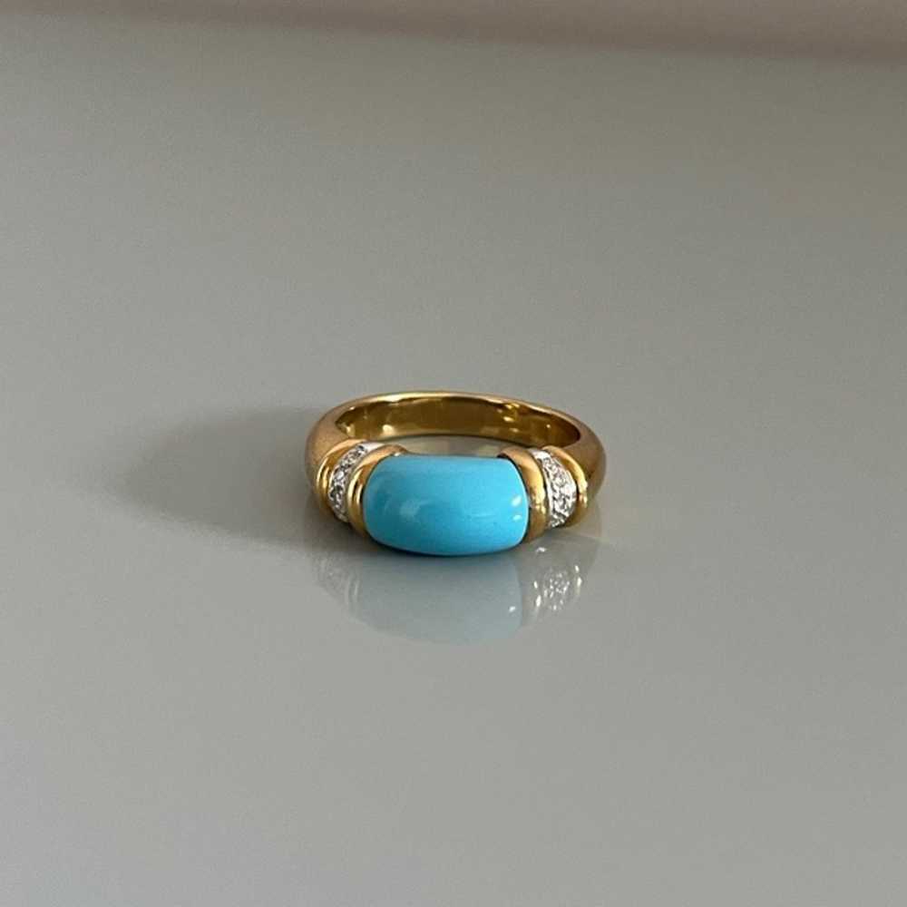 18K Gold Turquoise Diamond Ring Size 9.75 - image 2