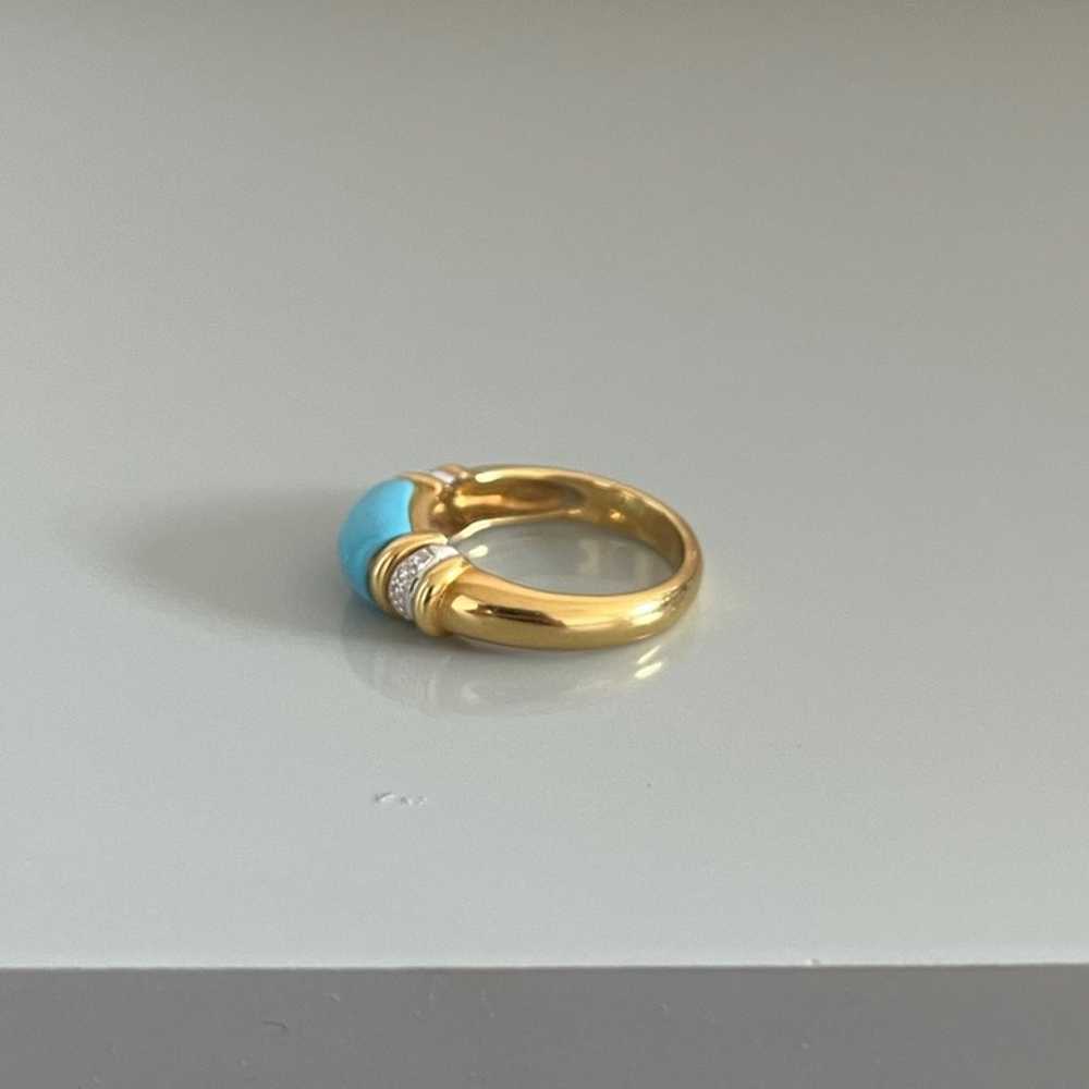 18K Gold Turquoise Diamond Ring Size 9.75 - image 3