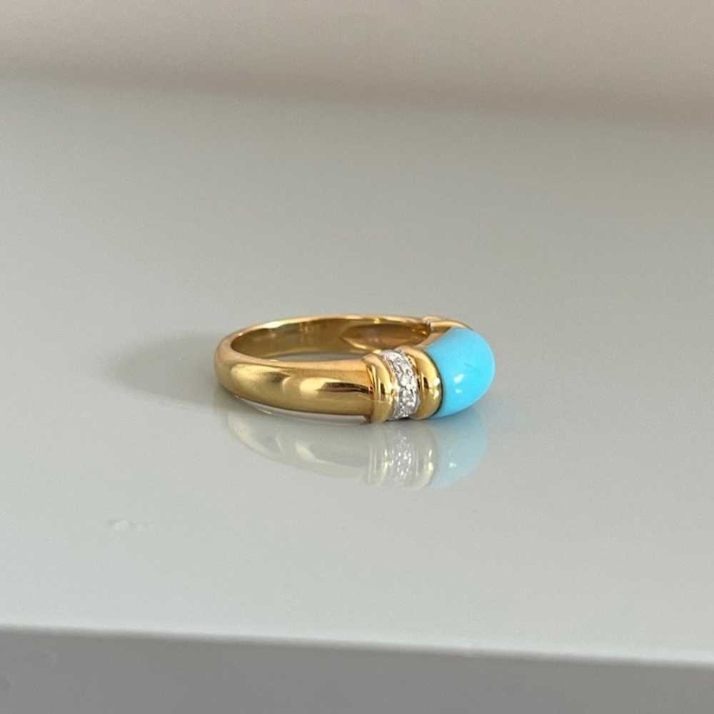 18K Gold Turquoise Diamond Ring Size 9.75 - image 4