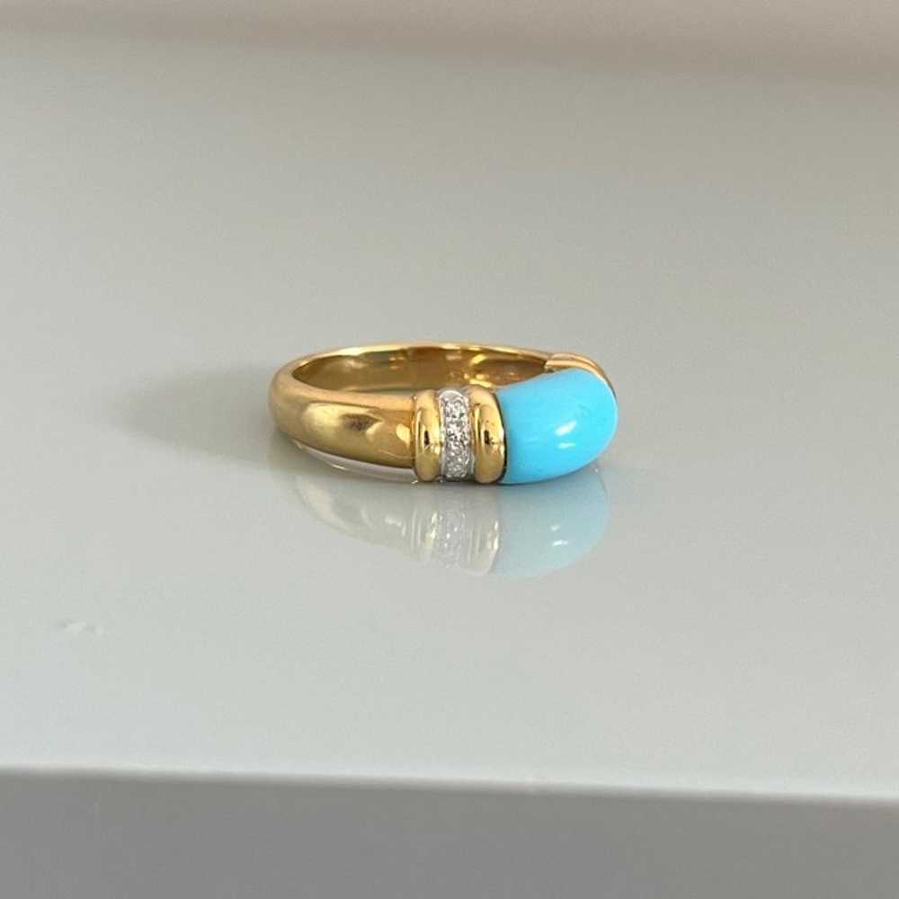 18K Gold Turquoise Diamond Ring Size 9.75 - image 5