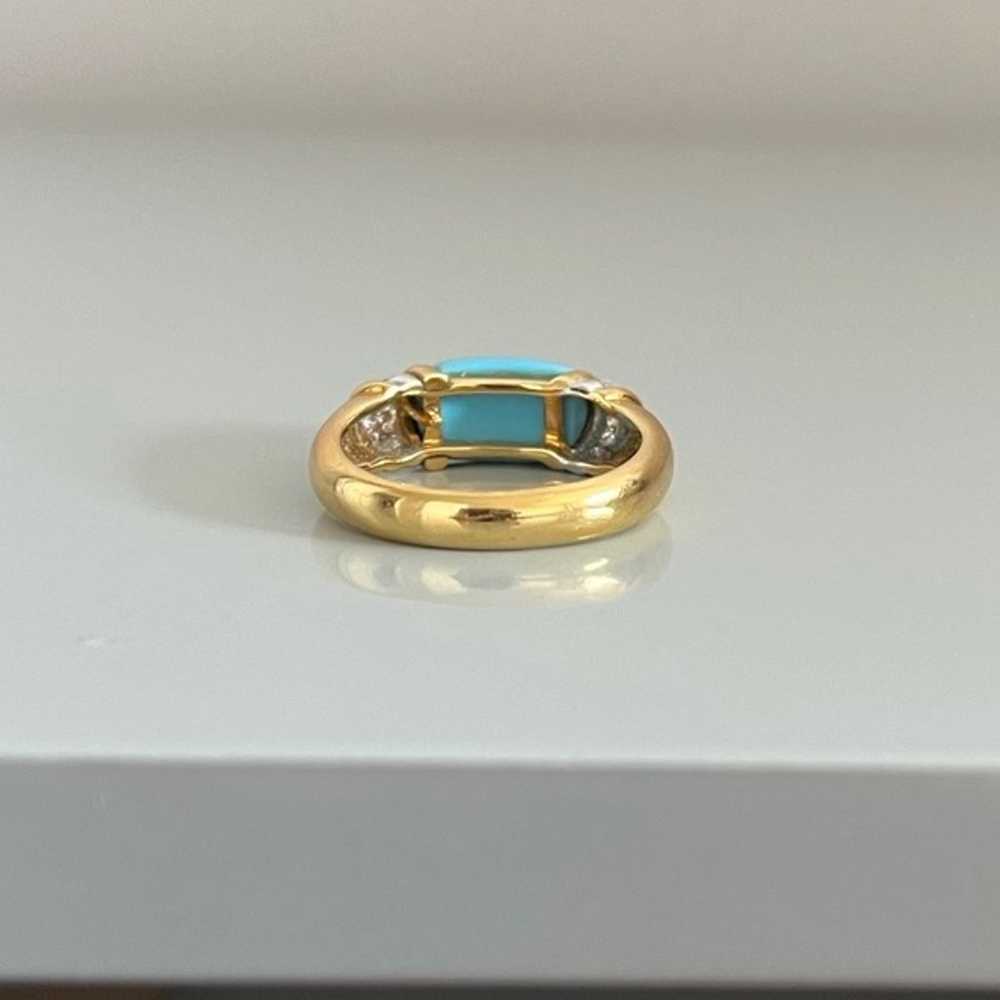 18K Gold Turquoise Diamond Ring Size 9.75 - image 6