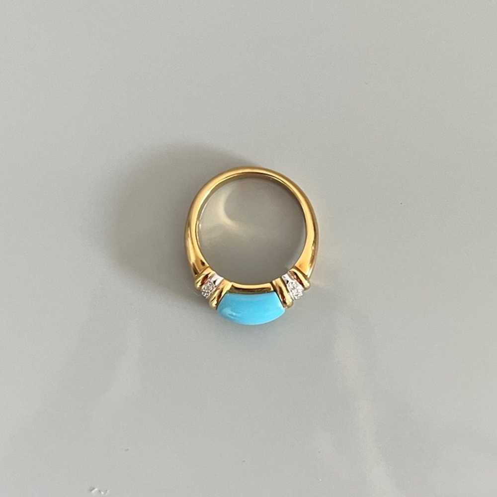 18K Gold Turquoise Diamond Ring Size 9.75 - image 8