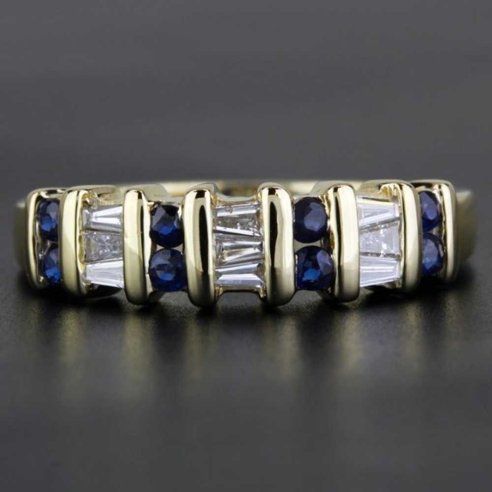 Vintage 14K Yellow Gold Diamond & Sapphire Annive… - image 1