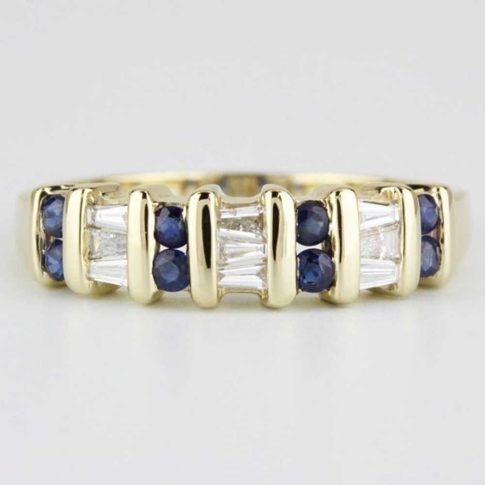 Vintage 14K Yellow Gold Diamond & Sapphire Annive… - image 2