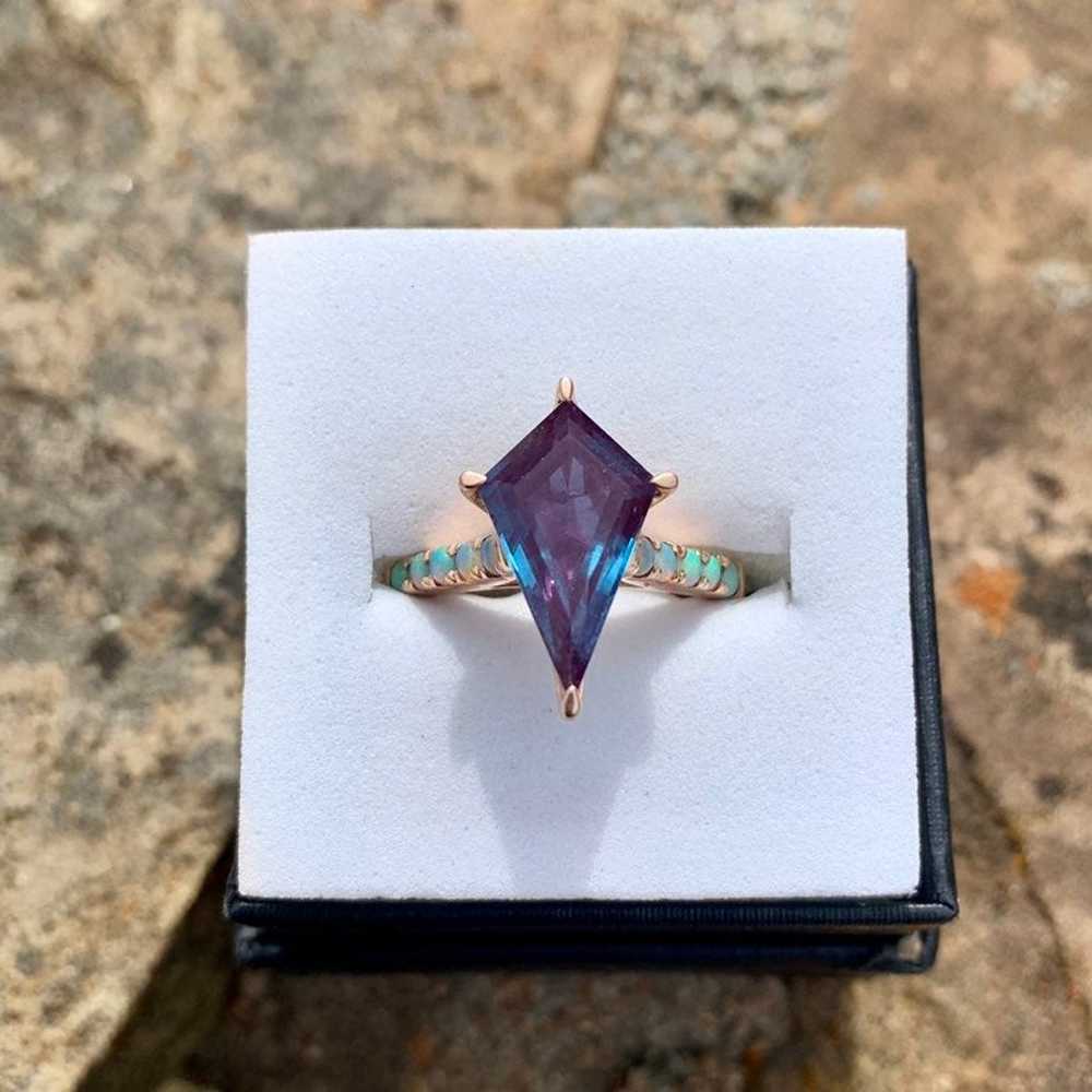 Vintage Kite Cut Alexandrite & Opal 14K Rose Gold… - image 1