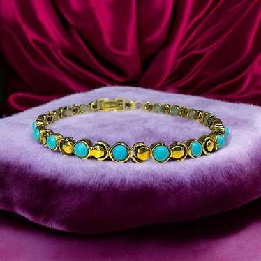 VINTAGE- 14k Gold -Round Natural Turquoise Bracele