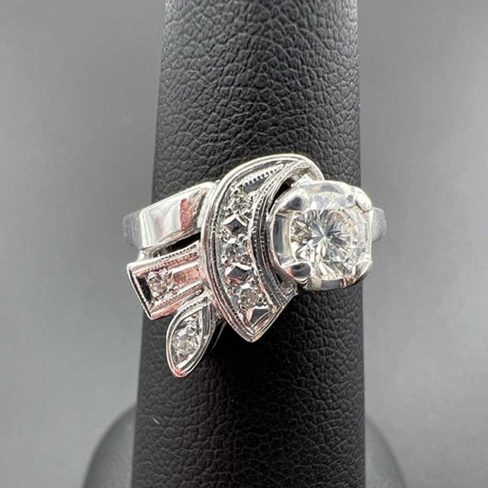 1950'S 14K WG WHITE GOLD .48TCW ROUND & SINGLE CU… - image 1