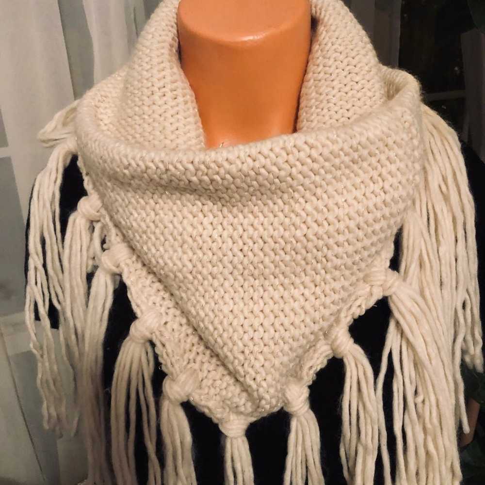 Boho Infinity Scarf/ Fringed-Soft- knit - image 2