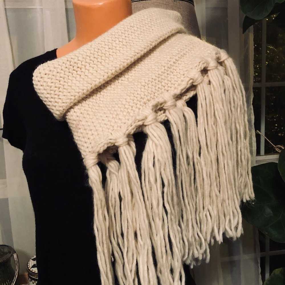 Boho Infinity Scarf/ Fringed-Soft- knit - image 4