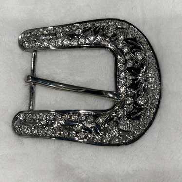 Classic Belt Buckle Vintage Rhinestone Silver Ton… - image 1