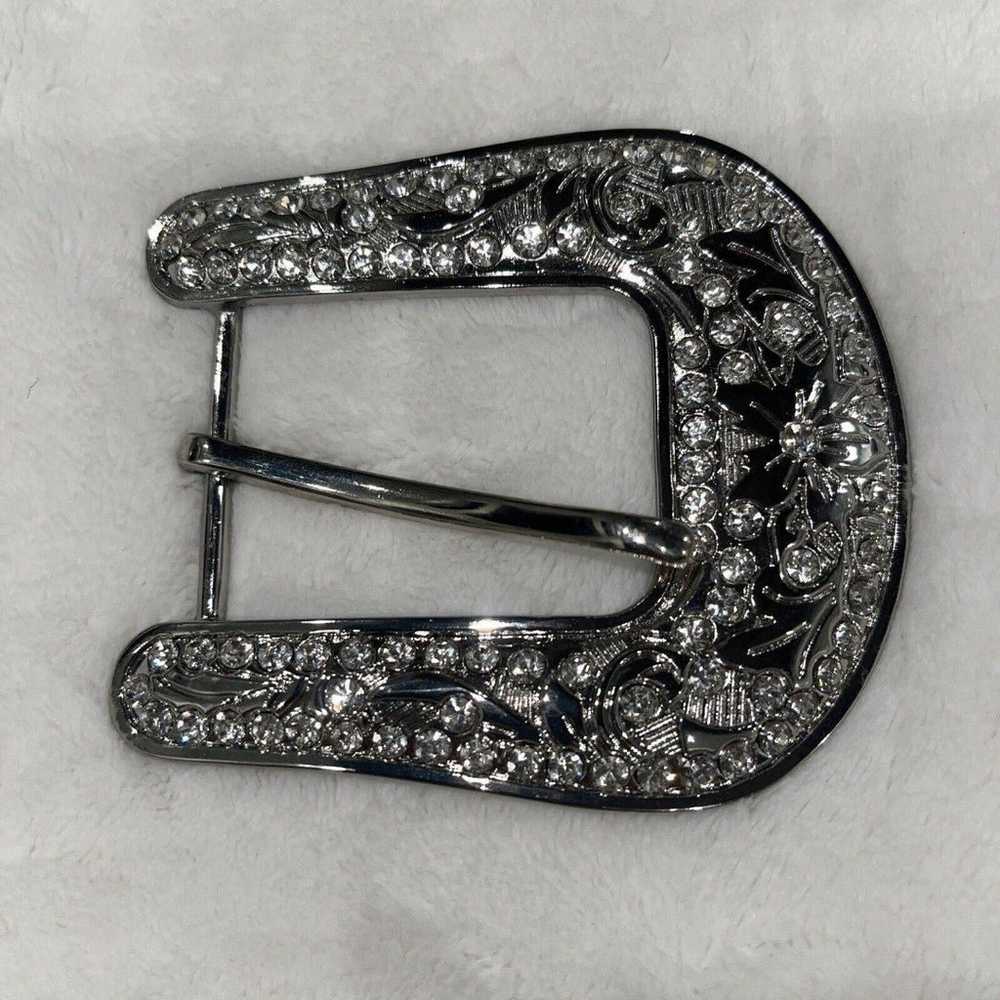 Classic Belt Buckle Vintage Rhinestone Silver Ton… - image 2