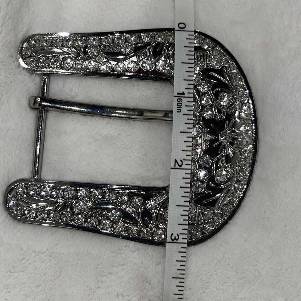 Classic Belt Buckle Vintage Rhinestone Silver Ton… - image 5